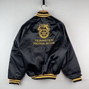 Teamsters Campaign Worker Black Satin Bomber Jacket Men's Small Made USA